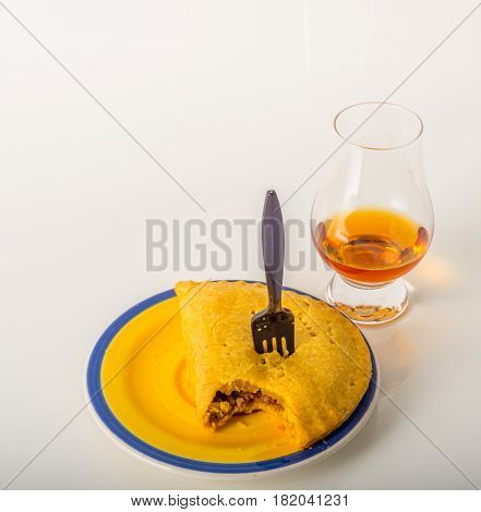 Single Malt Tasting Glass, Single Malt Whisky In A Glass, White Background, Jamaican Food, Pattie