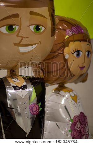 funny just married balloons on a wedding