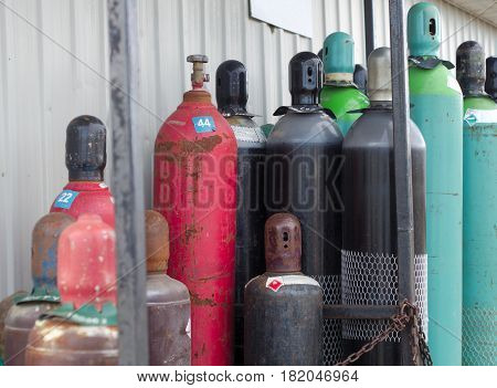empty tanks propane oxygen nitrogen chemical gas bottles