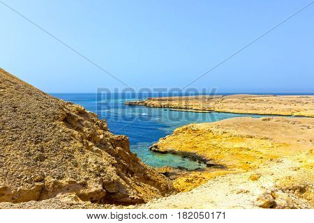 Bay with blue water in Ras Muhammad National Park in Sinai Egypt