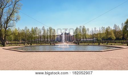 Apeldoorn, The Netherlands - May 8, 2016: Dutch baroque garden of The Loo Palace a former royal palace and now a national museum located in the outskirts of Apeldoorn in the Netherlands