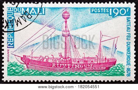 MALI - CIRCA 1976: a stamp printed in Mali shows Lightship Ruytingen Dunkirk circa 1976