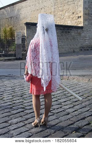 Spanish Mantilla veil is a long lace scarf-Cape