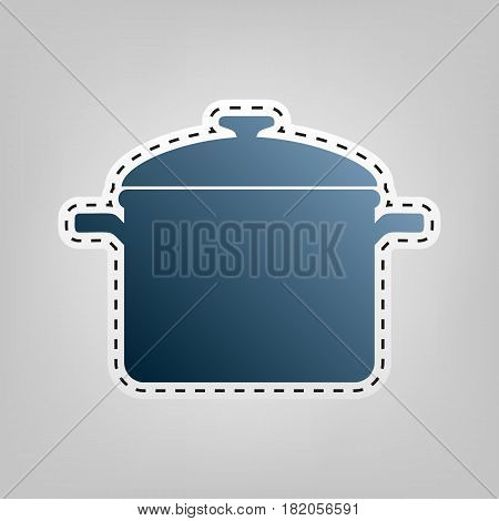Cooking pan sign. Vector. Blue icon with outline for cutting out at gray background.
