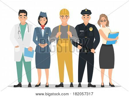 Labor Day. A group of people of different professions on a white background. Vector illustration in a flat style