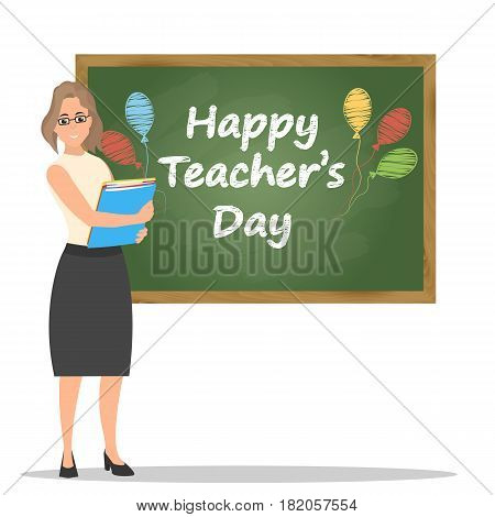 Happy teachers day vector illustration. Woman in uniform.