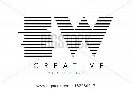 Ew E W Zebra Letter Logo Design With Black And White Stripes