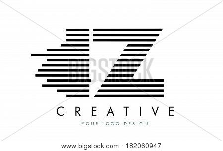 Iz I Z Zebra Letter Logo Design With Black And White Stripes