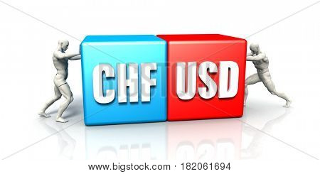 CHF USD Currency Pair Fighting in Blue Red and White Background 3D Illustration Render