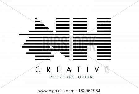 Nh N H Zebra Letter Logo Design With Black And White Stripes