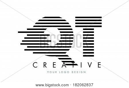 Qt Q T Zebra Letter Logo Design With Black And White Stripes