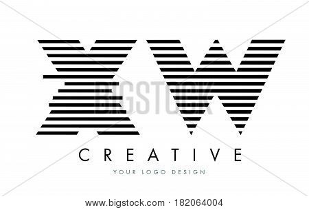 Xw X W Zebra Letter Logo Design With Black And White Stripes