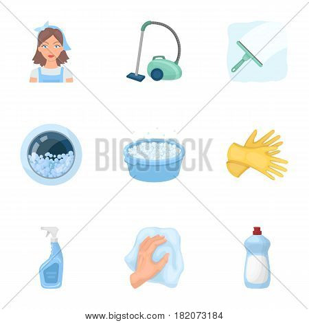 Cleaning, washing and everything connected with it. A set of icons for cleaning. Cleaning and maid icon in set collection on cartoon style vector symbol stock web illustration.
