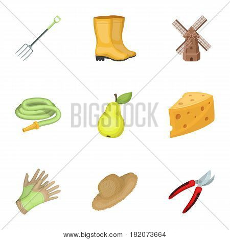 Set of pictures about gardening. Village, vegetable garden, garden, ecology.Farm and Gardening icon in set collection on cartoon style vector symbol stock web illustration.