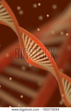 DNA chain macroshot. Highly detailed 3D render. Red key. Shallow DOF.