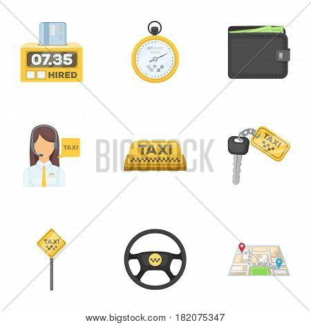 Set of icons about the taxi. A call taxi driver, Parking. Transportation around the city.Taxi icon in set collection on cartoon style vector symbol stock web illustration.