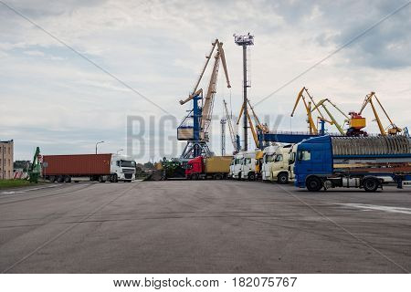 Maritime transportation industry.  Container transshipment in the port.