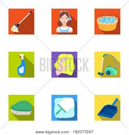 Cleaning, washing and everything connected with it. A set of icons for cleaning. Cleaning and maid icon in set collection on flat style vector symbol stock web illustration.