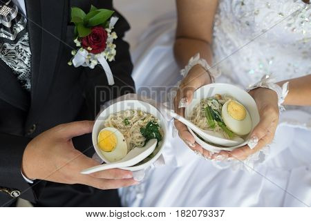 Wedding marriage ceremony misua noodle with egg.