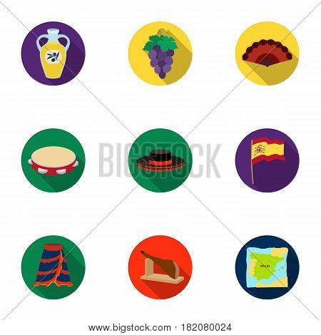 A set of pictures about Spain. Sights of Spain, gypsies, guitar, dances.Spain country icon in set collection on flat style vector symbol stock web illustration.