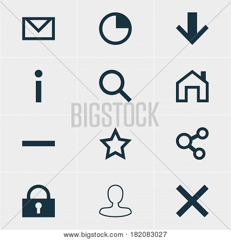 Vector Illustration Of 12 Interface Icons. Editable Pack Of Man Member, Mainpage, Info And Other Elements.