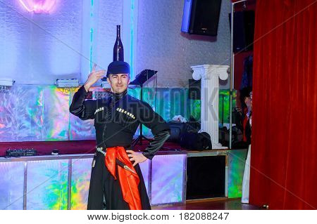 April 01 2017 Newyork Ny Usa: Georgian Dancers Dancing A Folklore Dance Show On Stage