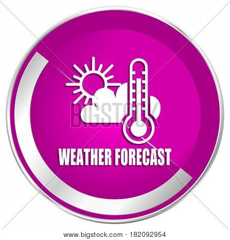 Weather forecast web design violet silver metallic border internet icon.