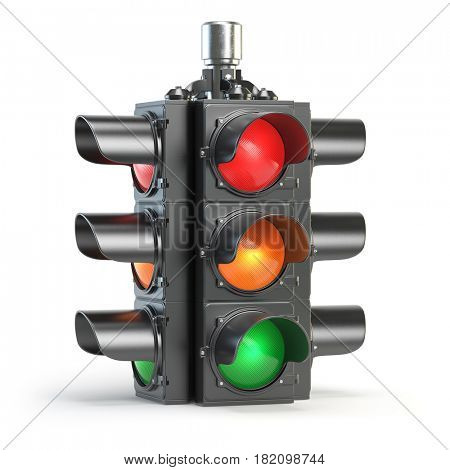 Traffic lights isolated on white background. 3d illustration