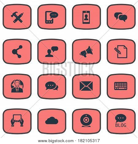 Vector Illustration Set Of Simple Blogging Icons. Elements International Businessman, Share, E-Letter And Other Synonyms Missive, Sky And Broadcast.