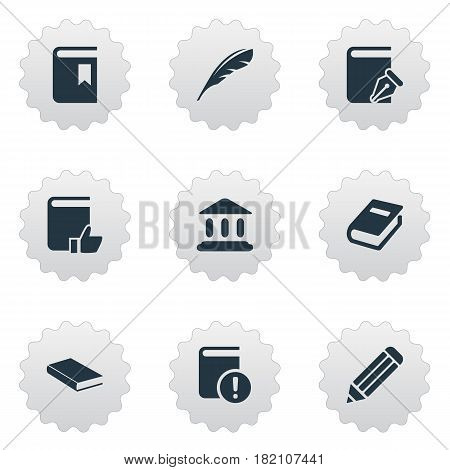 Vector Illustration Set Of Simple Knowledge Icons. Elements Important Reading, Pen, Recommended Reading And Other Synonyms School, Pen And Write.