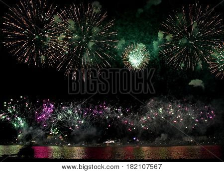 Skyfire 2017 in Canberra Australia. Fireworks during Canberra's annual SkyFire appear above Lake Burley Griffin.