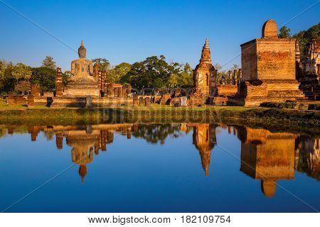 Sukhothai, Thailand - January 16 2017: Wat Mahathat Temple In The Precinct Of Sukhothai Historical P