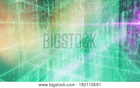 Digital binary code 3D space background suitable for website and graphical banners. 3d render 3d illustration
