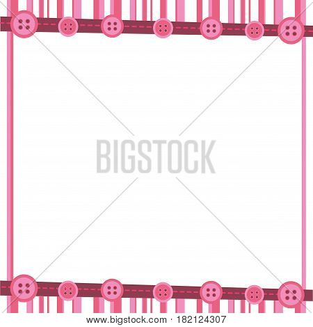 pink decorative frame with lines and sewin buttons design vector illustration