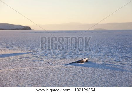 Lake Baikal, Winter Nature. Sunset Landscape.