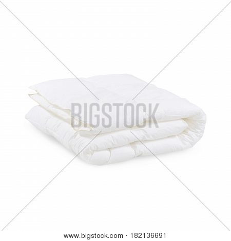 White Soft Blanket Isolated On White Background. Bed Linen