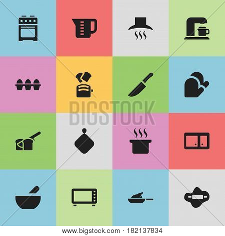 Set Of 16 Editable Food Icons. Includes Symbols Such As Sideboard, Soup Pot, Slice Bread And More. Can Be Used For Web, Mobile, UI And Infographic Design.