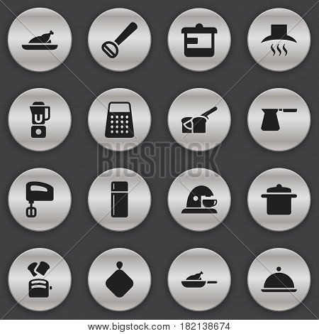 Set Of 16 Editable Cooking Icons. Includes Symbols Such As Husker, Shredder, Pot-Holder And More. Can Be Used For Web, Mobile, UI And Infographic Design.
