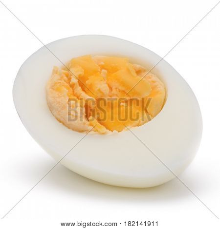 One boiled egg half isolated on white background cutout