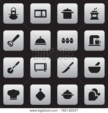 Set Of 16 Editable Meal Icons. Includes Symbols Such As Soup, Sideboard, Rocker Blade And More. Can Be Used For Web, Mobile, UI And Infographic Design.