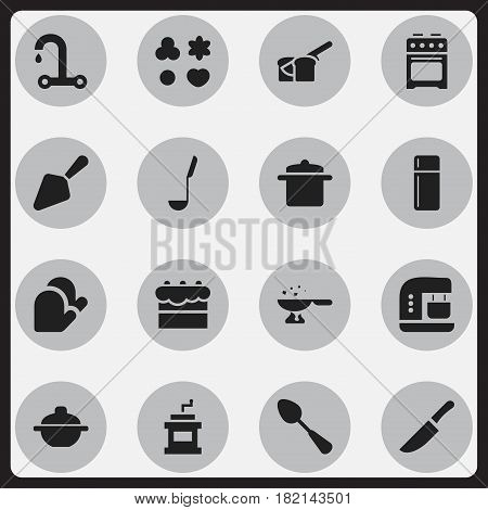 Set Of 16 Editable Cooking Icons. Includes Symbols Such As Tablespoon, Bakery, Kitchen Glove And More. Can Be Used For Web, Mobile, UI And Infographic Design.