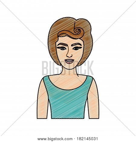 color pencil drawing of half body woman with eighties hairstyle vector illustration
