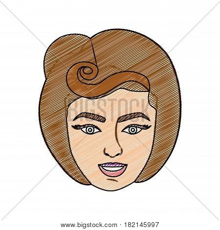 color pencil drawing of face woman with eighties hairstyle vector illustration