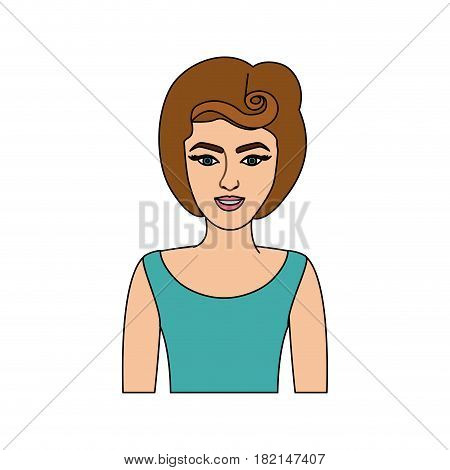 colorful silhouette of half body woman with eighties hairstyle vector illustration