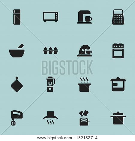 Set Of 16 Editable Meal Icons. Includes Symbols Such As Pot-Holder, Kitchen Hood, Oven And More. Can Be Used For Web, Mobile, UI And Infographic Design.