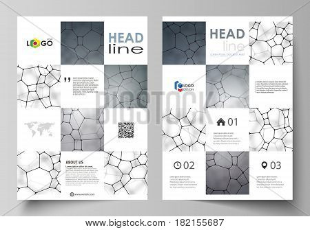 Business templates for brochure, magazine, flyer, booklet or annual report. Cover design template, easy editable vector, abstract flat layout in A4 size. Chemistry pattern, molecular texture, polygonal molecule structure, cell. Medicine, science, microbio