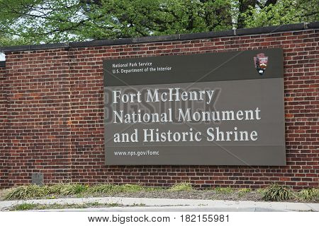 BALTIMORE, MD - APR 16: Fort McHenry National Monument and Historic Shrine in Baltimore, Maryland, on April 16, 2017. In the War of 1812, it defended Baltimore Harbor from an attack by the British.