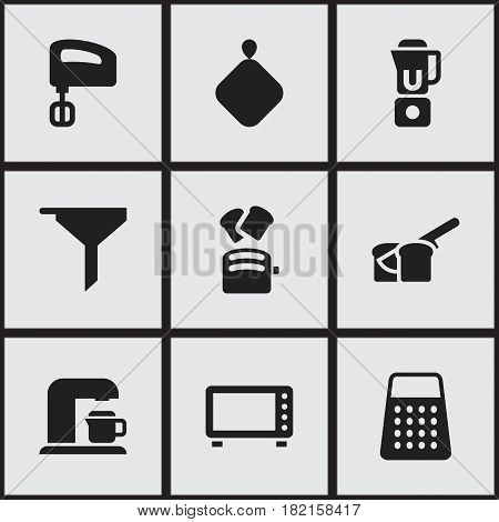 Set Of 9 Editable Cooking Icons. Includes Symbols Such As Slice Bread, Pot-Holder, Drink Maker And More. Can Be Used For Web, Mobile, UI And Infographic Design.