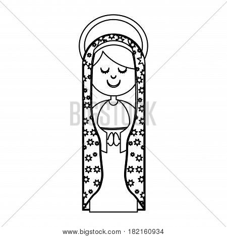 monochrome contour of virgin of guadalupe with aura vector illustration