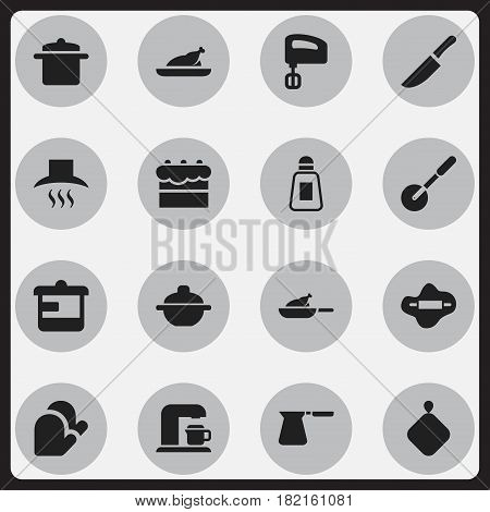 Set Of 16 Editable Meal Icons. Includes Symbols Such As Agitator, Dough, Cookware And More. Can Be Used For Web, Mobile, UI And Infographic Design.